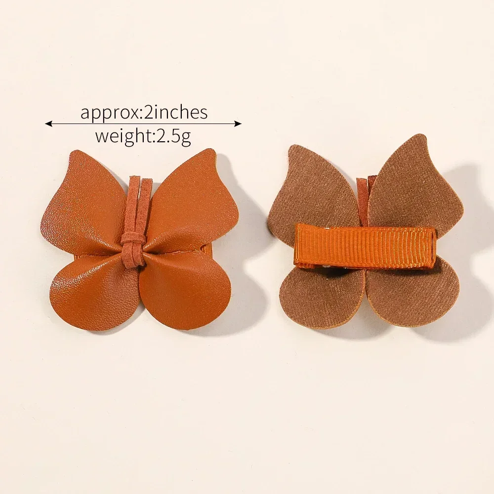 Handmade Leather Butterfly Hair Clips para crianças, Solid PU Hairgrips, Acessórios para bebês, Conjunto presente para meninas, 2 a 8 peças