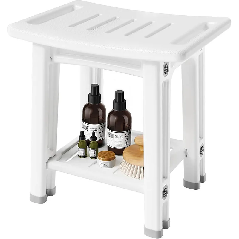 1PC Shower Stool Shower Bench Stool With Storage Shelf Household Waterproof Bathroom Spa Shower Seat Stool For Bathroom Home Use image 5