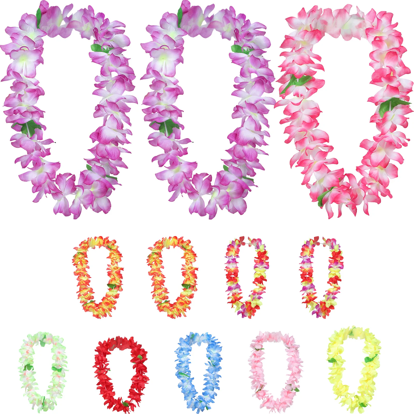 

12 Pcs Hawaiian Party Decor Wreath Garland Bulk Beach Decoration Luau Necklace Rope Plastic Flower Tropical Banquet Child