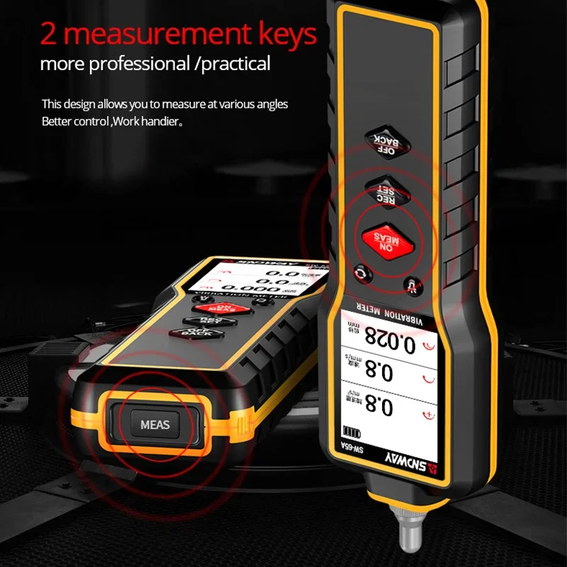 SNDWAY SW-65A Handheld Digital Vibration Meter Analyze Tool with Probe Professional Vibrator Tester for Equipment Maintenance