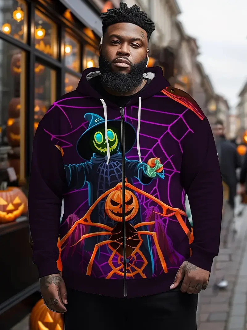 

New Funny Men's Zip Up Hoodies 3D Spoof Pumpkin Print Long Sleeve Sweatshirts Tops Christmas Elements Fashion Y2k Men Clothing