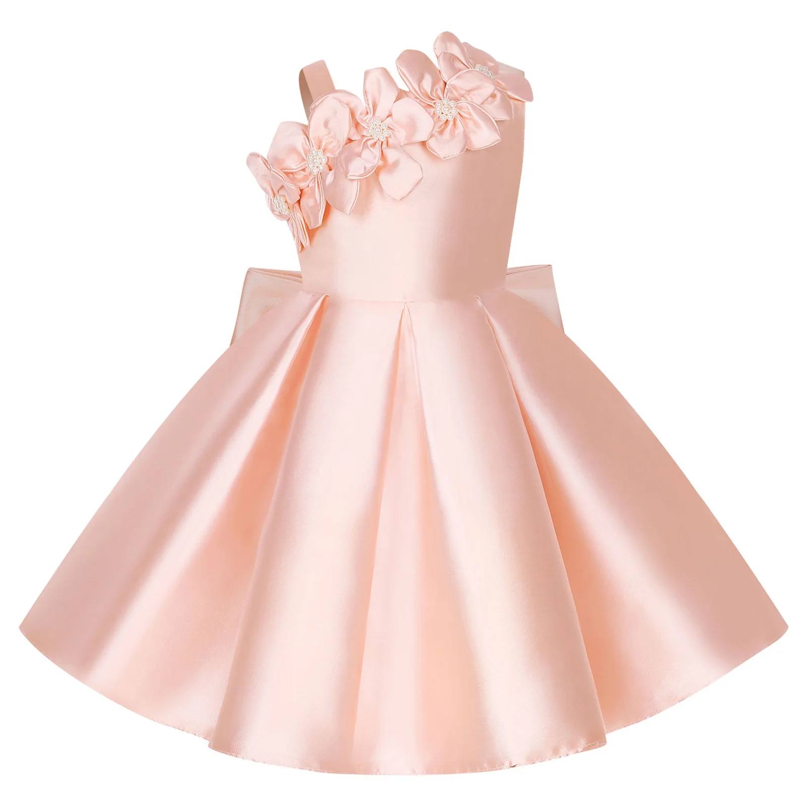 Flower Girl Party Gown Sleeveless Applique Bowknot Vestidos Kids Girls Dress Wedding Formal Birthday Elegant Princess Dress