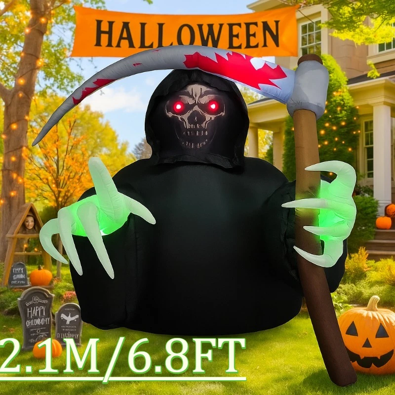 

6.8FT Party & Holiday DIY Decorations Halloween Inflatables Toys Grim Reaper with Build-in LEDs Blow Up for Outdoor Garden Decor