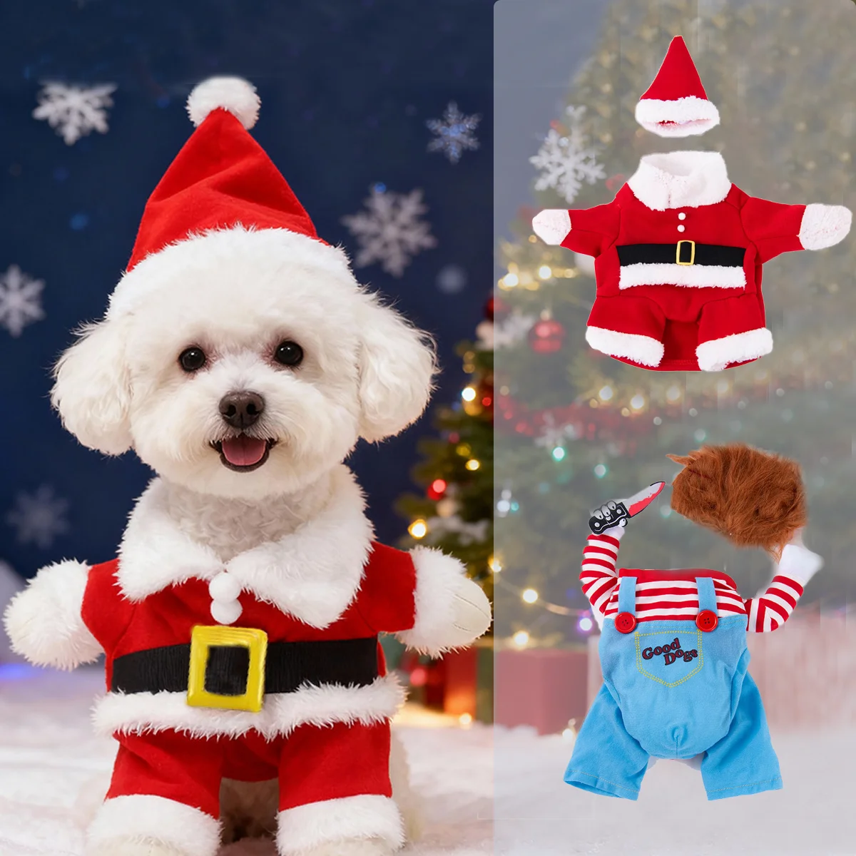 

Pet Christmas Costumes Dog Suit with Cap Santa Claus Suit Dog Hoodies Chihuahua Yorkshire Poodle Cat Xmas Costumes