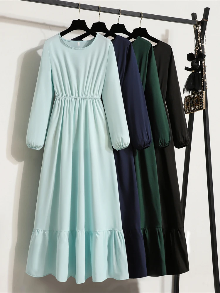 الأزهار الشيفون طويلة Sve Dr جولة Ne U-Ne ميدي الدكتور الربيع الصيف الخريف المرأة الشارع Sle ألف خط تنورة الدكتور