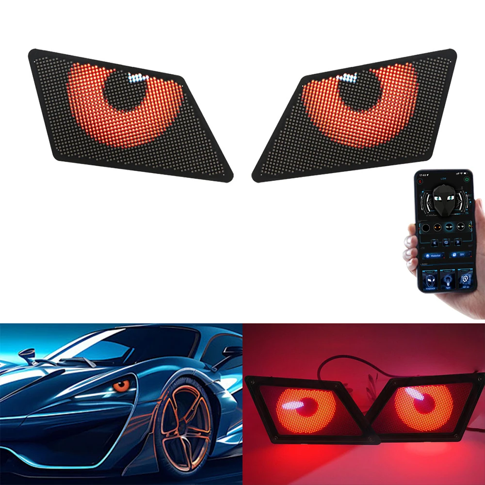 LED Devil's Eye Angel's Eye LED screen Car Fog lamp Decoration Light Arrival Dynamic Cool DIY LED Pixel screen Protective cover