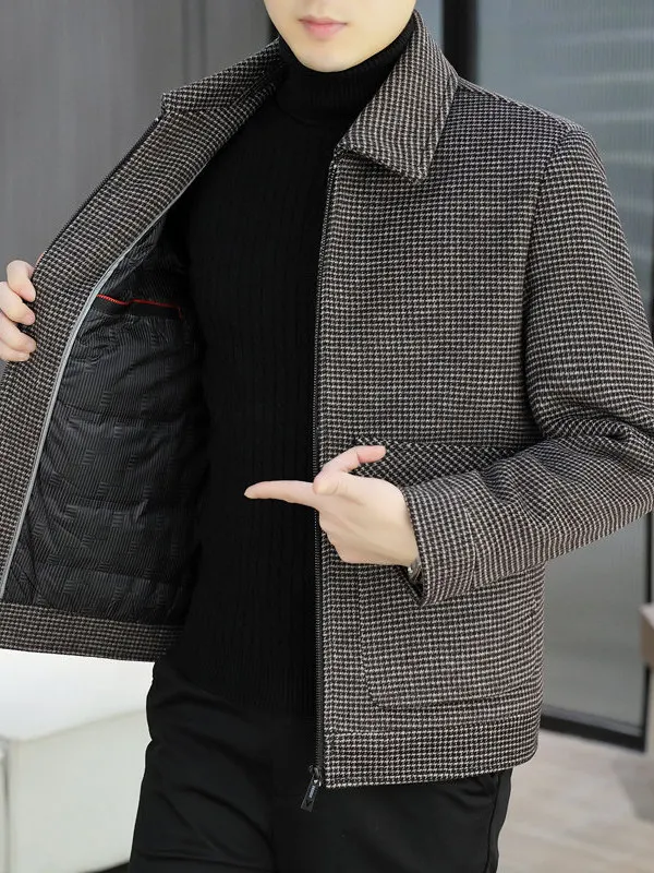 

Men's Woolen Tweed Coat Winter Warm down Jaet Casual Plaid Collar New Faion Simple Fit Stand Busin Sle Long Sve