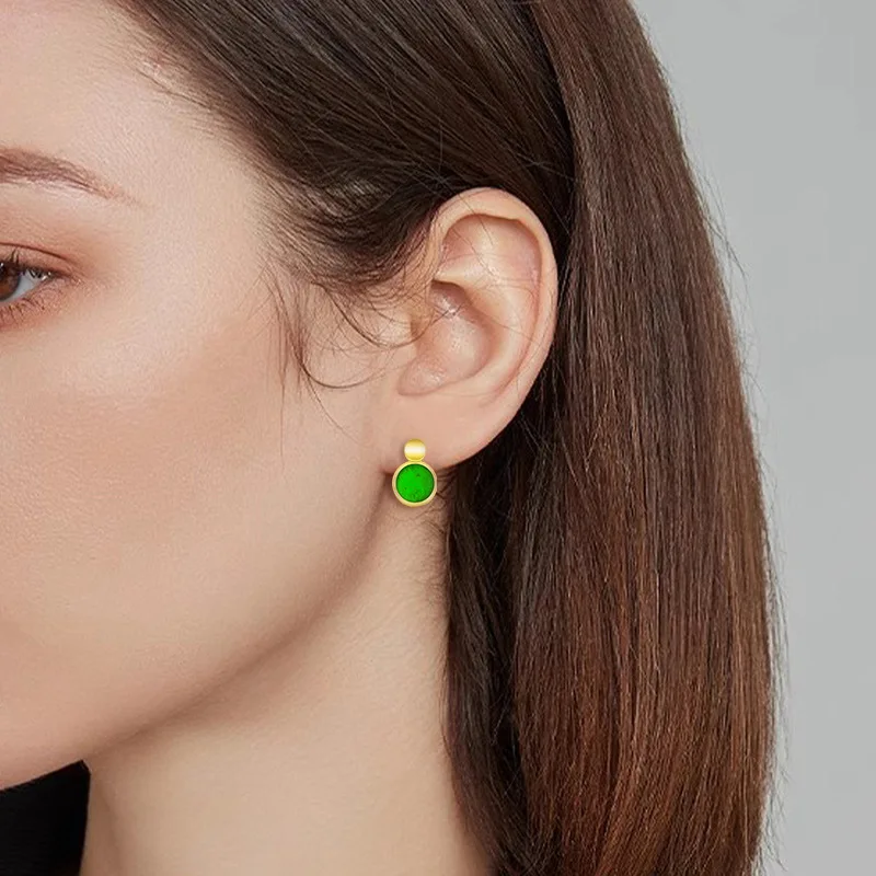 High End Natural Burmese A-grade Jade Flower Green Earrings Fashionable S925 Silver Inlaid Jewelry For Women's Gifts Drop Ship