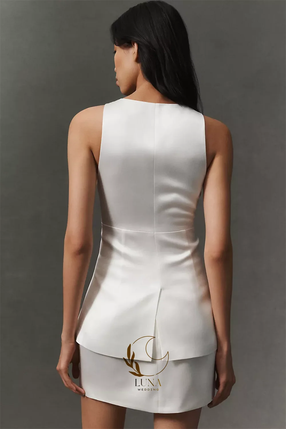 Luna Customized 2 Pieces Office Lady Wear Simple Bridal Wedding Photo Shoot Dresses
