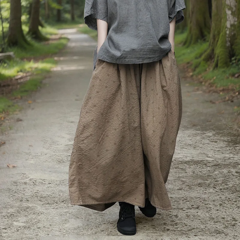 

Soft Comfortable Spring Summer Autumn Midi Skirt with Pleats Floral Embroidery Women's round Dot Folded High Waist A-Line Skirt