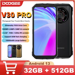 DOOGEE V30 프로 견고한 휴대폰, 12GB + 512GB 200MP 카메라, 치수 7050 5G 10800mAh 배터리, 6.58 인치 FHD 디스플레이, 안드로이드 13 스마트폰