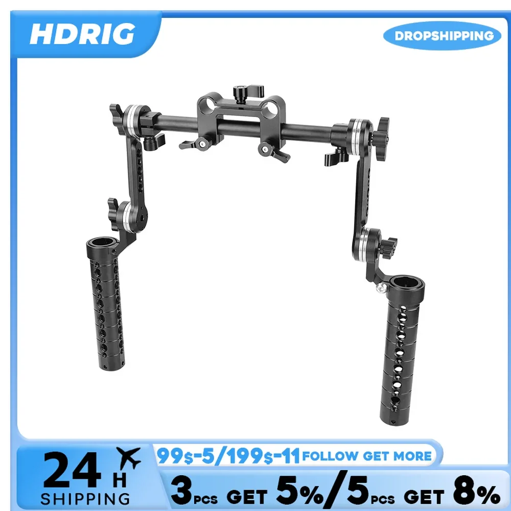 HDRiG Shoulder Mount Rig Kit With ARRI Style Rosette Hand Grips and Extension Arm Dual 15mm LWS Rod Clamp For DSLR Camera Photo