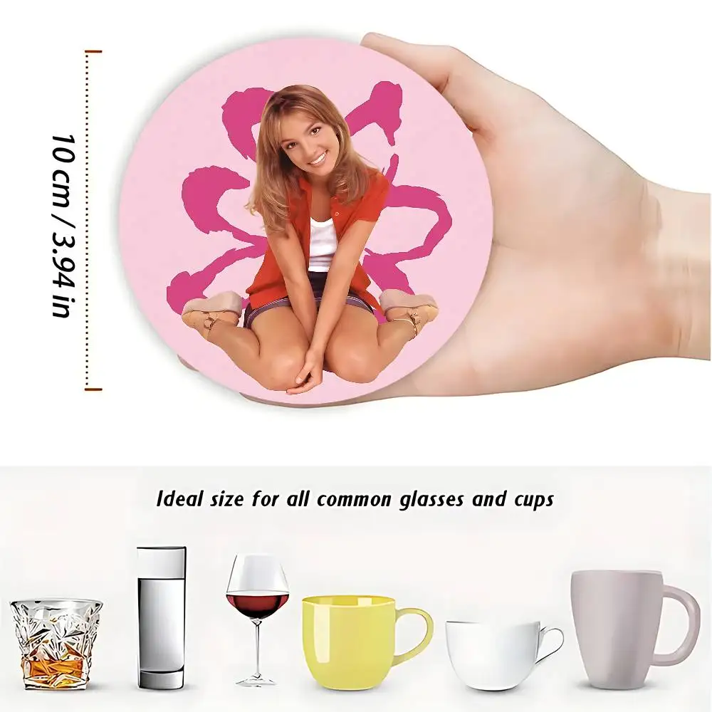 Singer B-Britney S-Spears Wooden Coasters  10cm Round Cosplay Fans Collect Friends Gifts - view 3