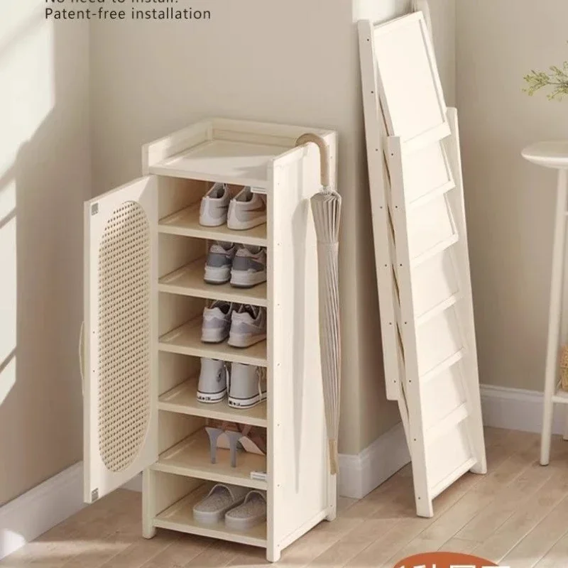 Installation-free shoe cabinet, small narrow shoe rack integrated, folded against the wall, multi-layer storage, home shoe rack