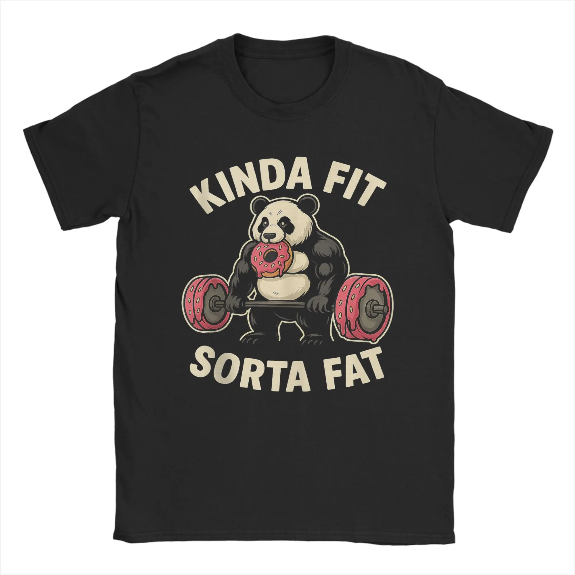Men T-Shirts Kinda Fit Sorta Fat Fun Gym Panda Weightlifting Dunat Casual Cotton Tee Shirt Short Sleeve T Shirt Round Neck Tops