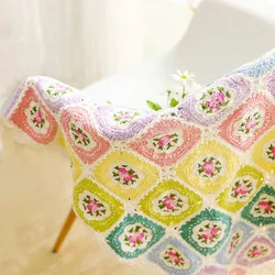 Susan's Family DIY Crochet Blanket Kit Retro Small Flower Granny Square Blanket Material Package Crochet Kit Handmade Home Decor