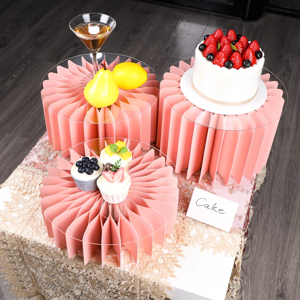 Round Pedestal Stand Foldable Cardboard Columns Cylinder Tables for Parties Baby Shower Birthday Wedding Display Decoration
