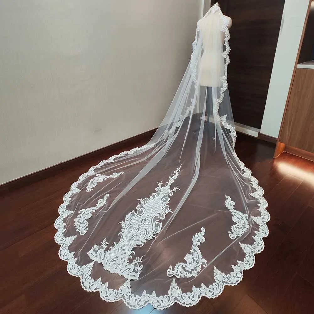 

Real Photos Lace Mantilla Veil with Hidden Comb Cathedral Length Ivory 1 Layer Bridal Veil Wedding Accessories