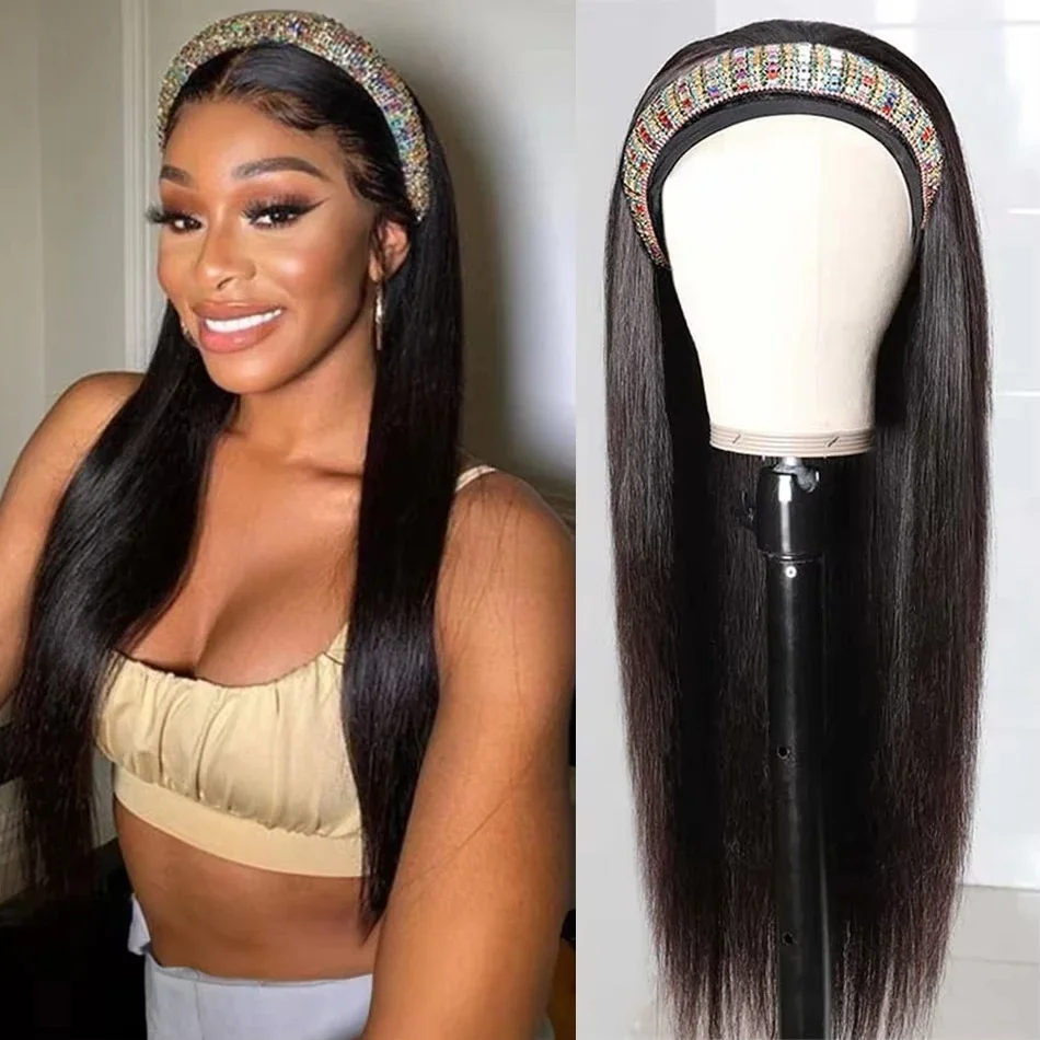 

Bling Hair Headband Wig Human Hair Straight Glueless Brazilian Wigs For Black Women Remy Full Machine Made Glueless Headband Wig