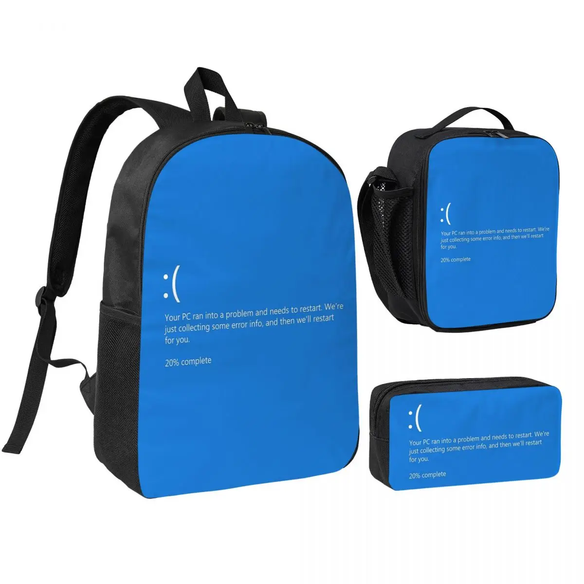 Blue Screen Of Death NEW Backpack Boys Girls BookBag School Bag Shoulder Bags 3ps Insulated Lunch Bag Pencil Case