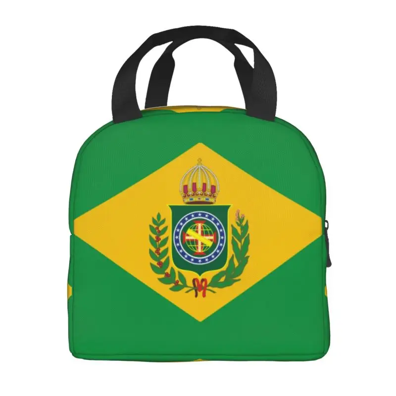 Empire Of Brazil Flag Insulated Lunch Tote Bag for Brazilian Coat Of Arms Resuable Thermal Cooler Food Lunch Box Camping Travel