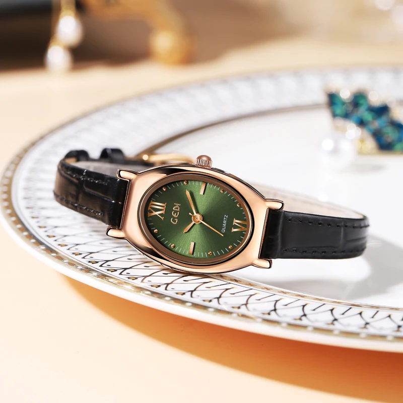 High-value genuine leather women's watch exquisite oval high-end quartz watch ladies waterproof watch