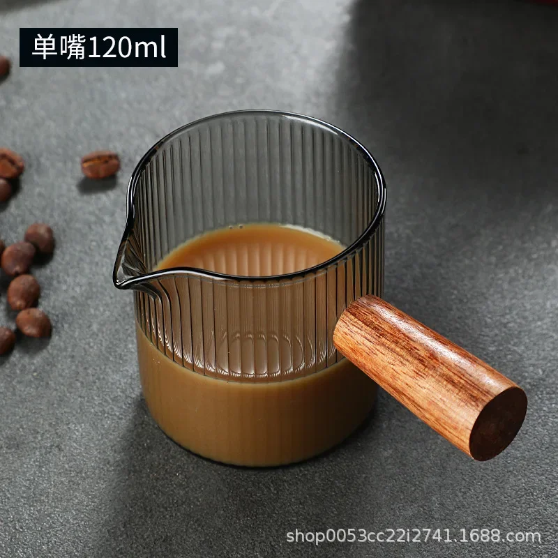 Wooden Handle Double Mouth Small Milk Cup Coffee Milk Cup Italian Glass Coffee Measuring Cup