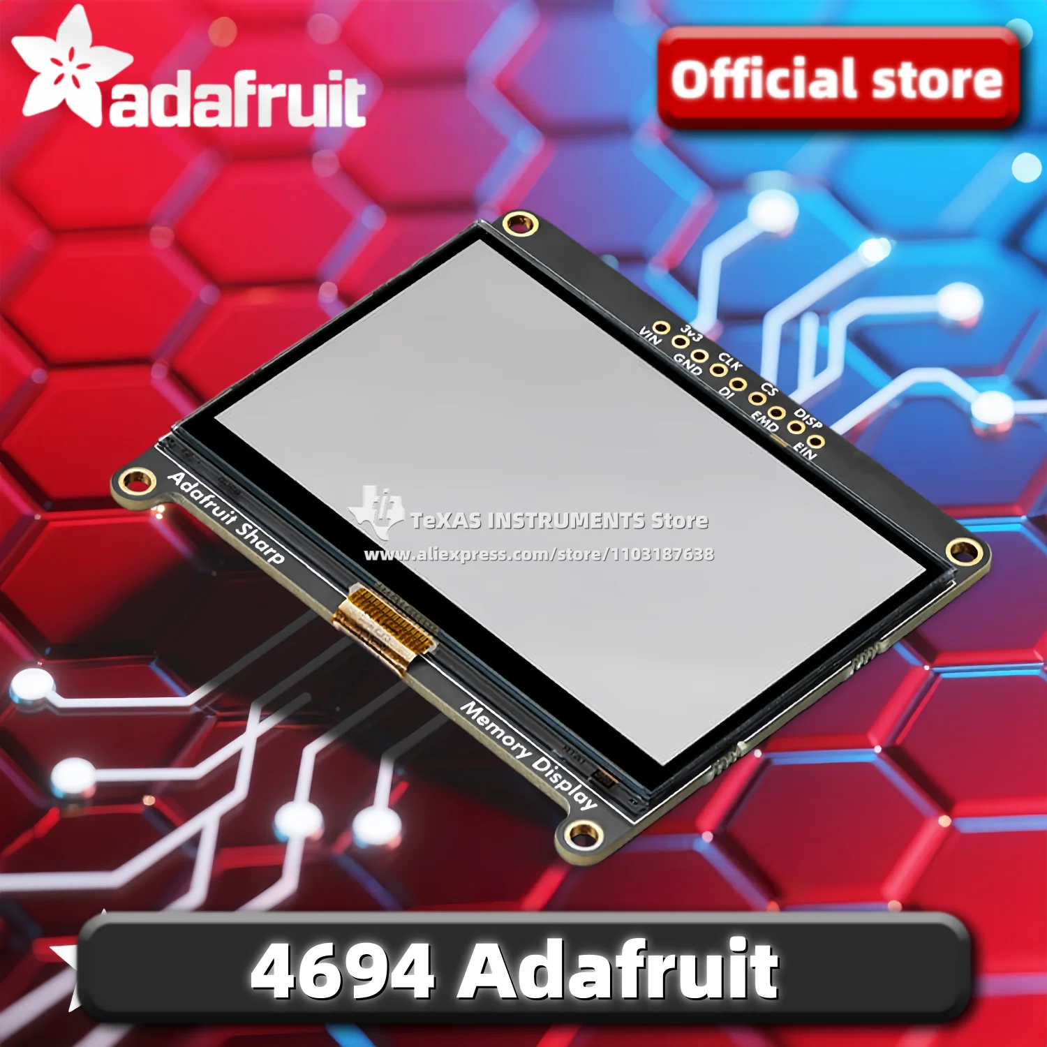 【TI Official】 Расходной дисплей памяти Adafruit SHARP — монохромный монитор 2,7 дюйма, 400x240 (идентификатор продукта: 4694)