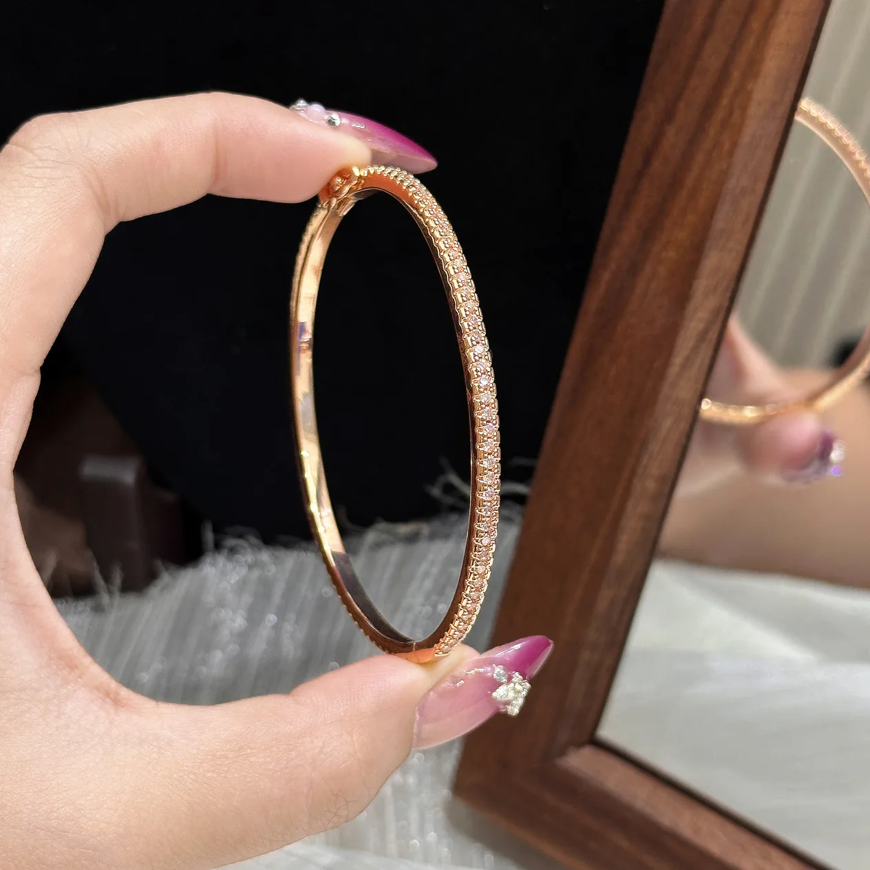 2mm Moissanite Tennis Bangle Bracelet 925 Sterling Silver 18K Gold Plated Luxury Band Jewelry for Women's Wedding Birthday Gifts