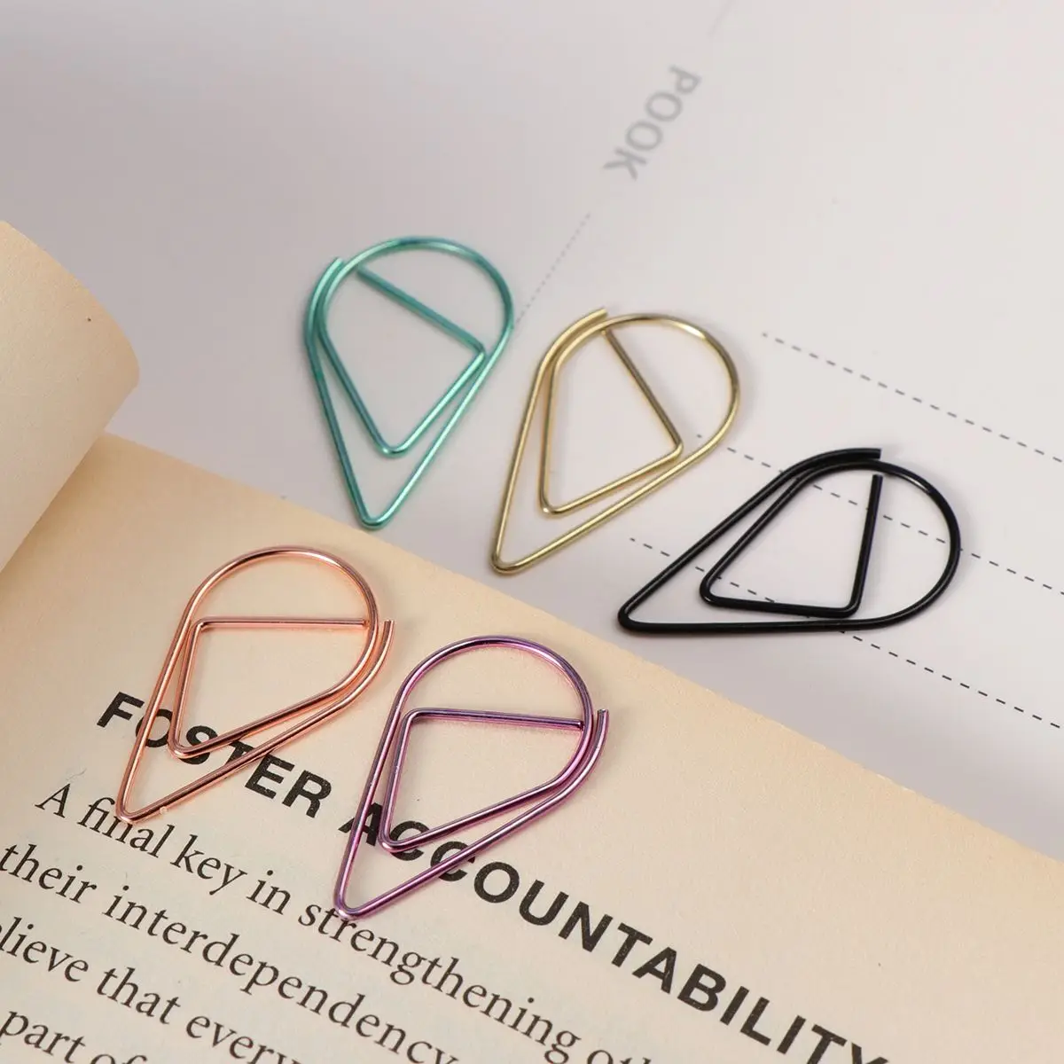 100 Pcs Office Supplies Drop Bookmarks Metal Drop-shaped Paper Clips Water Organizer