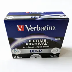 Verbatim MDisc M-Disc Blu Ray BDR Blu-Ray Disque BD-R 25 Go à vie Archivage Injet Printable 4X Archivage Longue Du123 5Pcs