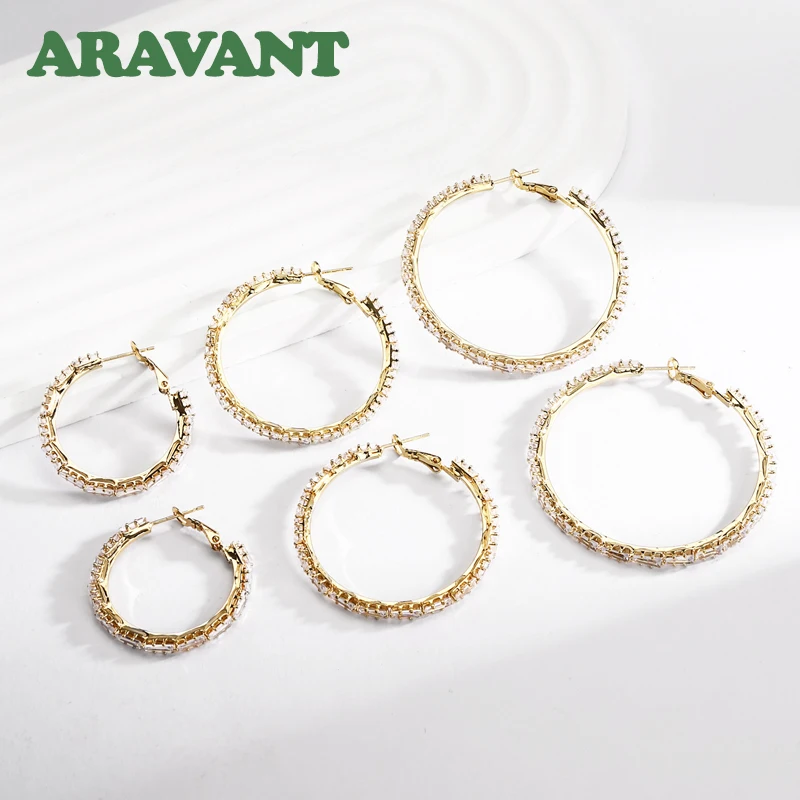 

Серебряные серьги-кольца ARAVANT 925 пробы с золотом 18 карат и цирконами S/M/L для женщин и девушек, модные украшения