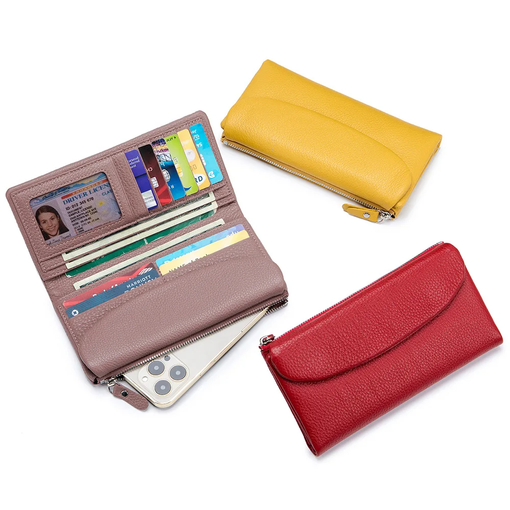 New Coin Purses Luxury Soft Genuine Cow Leather Long Women Wallet Functional Card Holder Multi Pockets Simple Style Pouch Purse