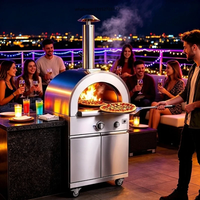 304 Stainless Steel Pizza Oven with Grill and Rotisserie for Outdoor Patio Cooking