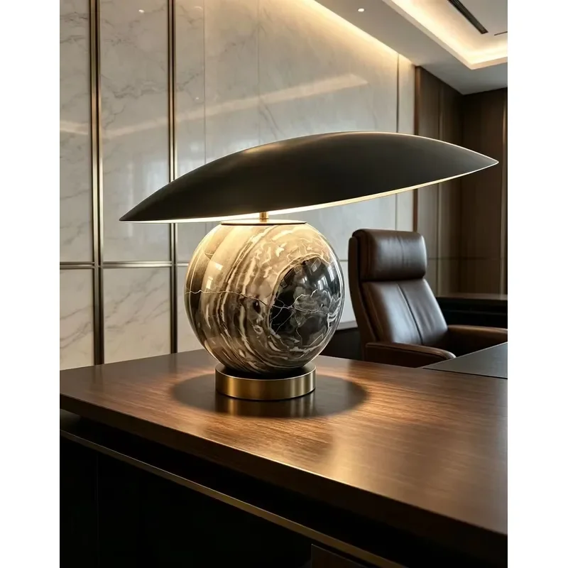 Postmodern electric DC marble desk lamp adjustable for living room, bedroom and home decoration
