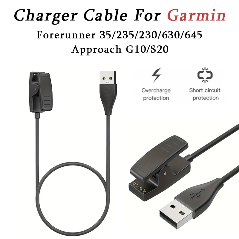 For Garmin Forerunner 735XT 235 35 64 230 630 645/645 Music, Approach S20/G10 Smartwatch Replacement Charger Charging Clip Cable
