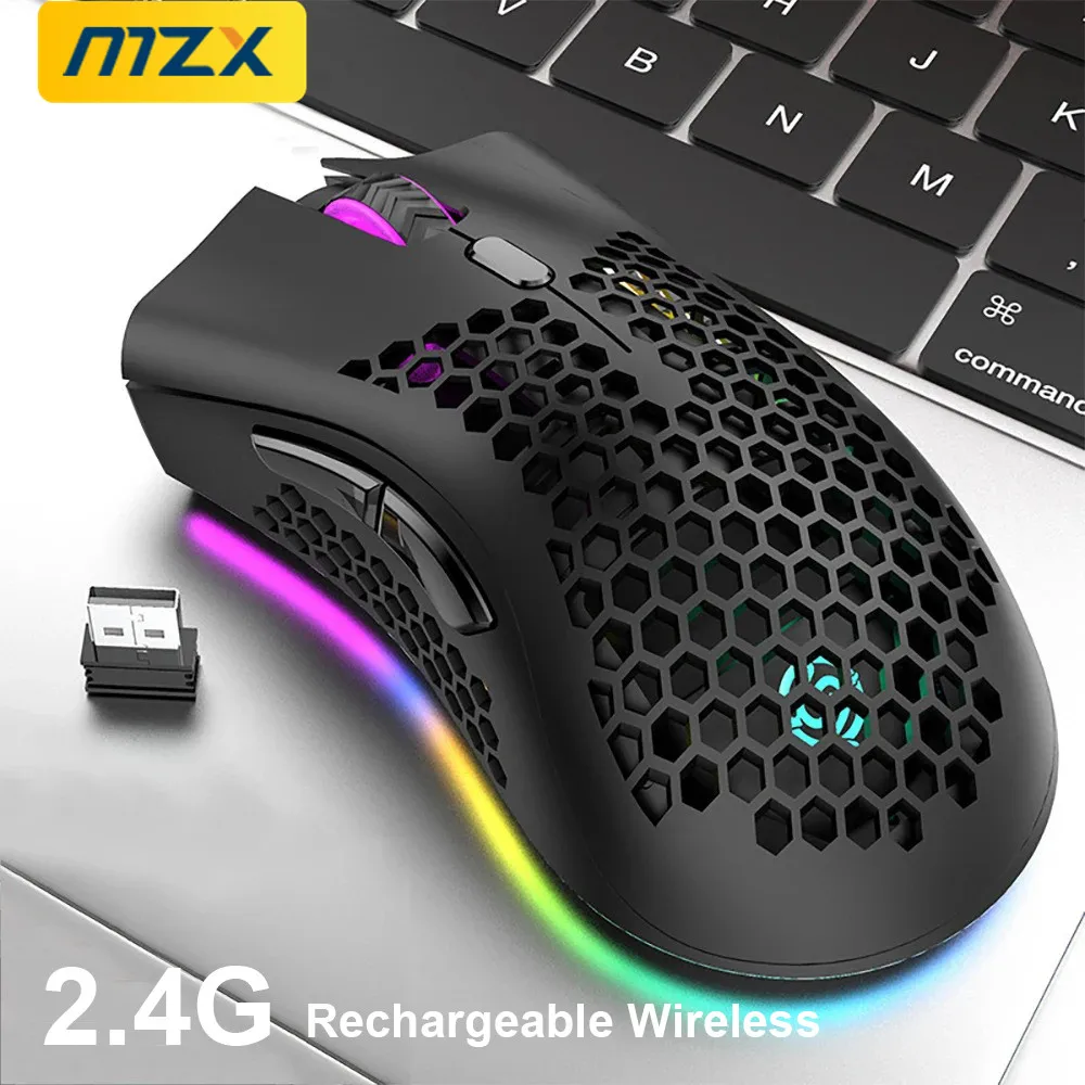 MZX 2.4G Wireless Mouse Chargeable RGB Light Ergonomics USB Charging Gaming Mice Desktop PC Computer Notebook Laptop Accessories