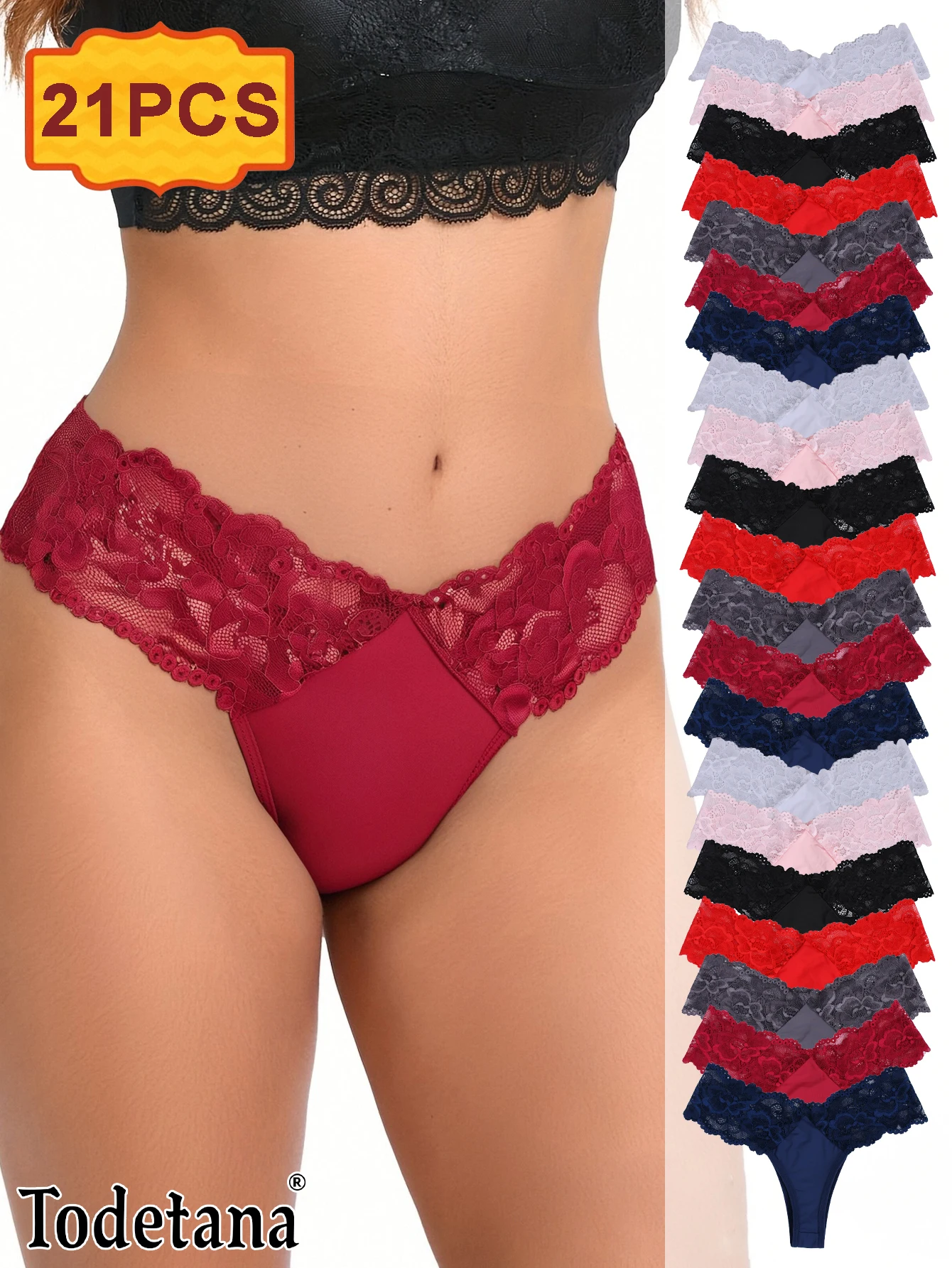 Conjunto multicolor de 7 a 21 Uds., venta al por mayor, Bikini con Tanga de Color de encaje para mujeres adultas, bragas sexis multicolores