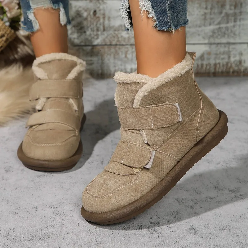 

2025 г., хит продаж, женские ботинки, модные удобные замшевые теплые женские короткие ботинки с круглым носком на низком каблуке, женская обувь