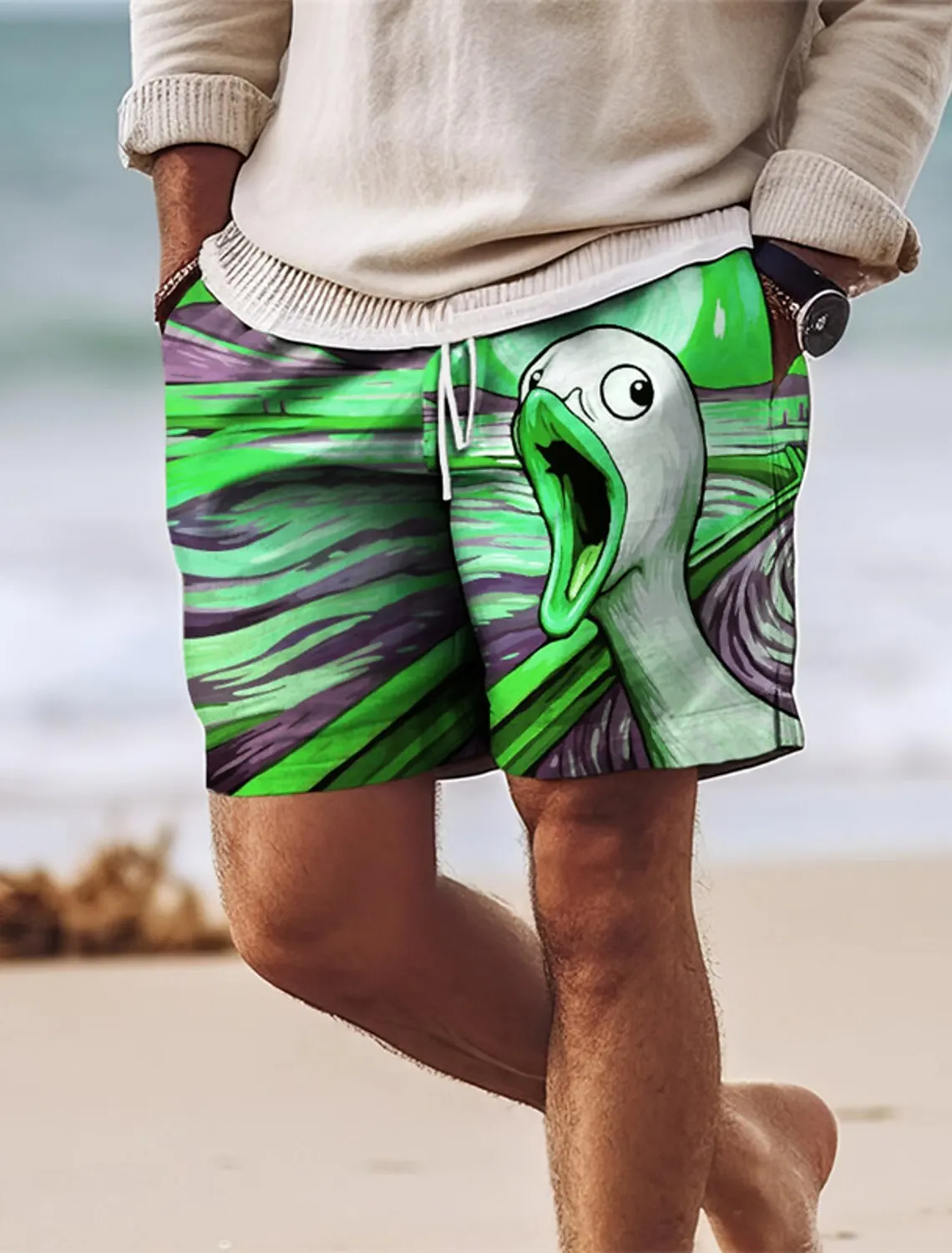 Schreeuwende Kip Grafische Herenboardshort Zwemshorts Zwembroek Met Trekkoord 3d Prints Snel Droog Kort Vrijetijdskleding