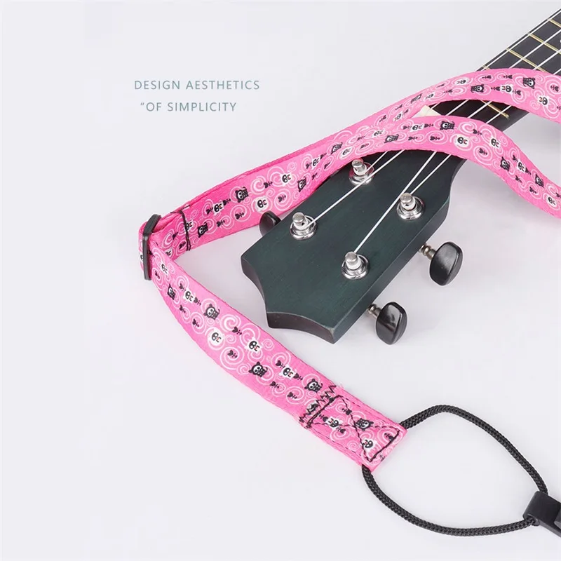 Ethnic Style Ukulele Strap Durable Adjustable Printing Ribbon Plastic Hook Clip-on Hawaii Guitar Belt Instrument Accessories