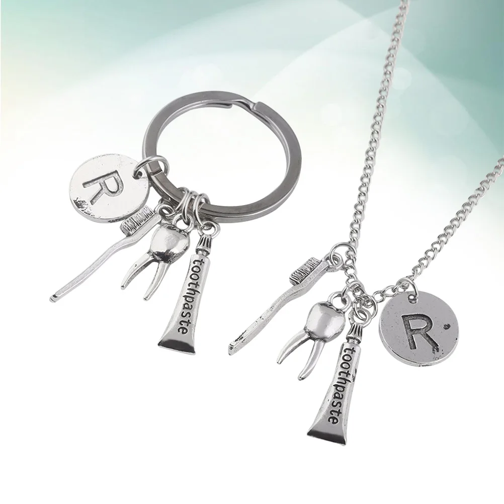 

2pcs Creative Toothbrush Pendant Keychain Metal Charm Necklace Zinc Alloy Durable Key Ring Car Bag Purse Decor Gift For Father'S