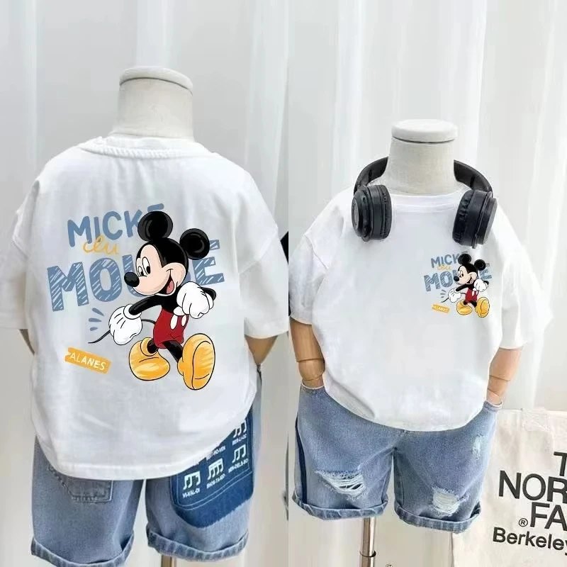 

Детская футболка с Микки Маусом, лето 2026, новая модная футболка для мальчиков и девочек, хлопковые детские футболки с героями мультфильмов, детская одежда, топ