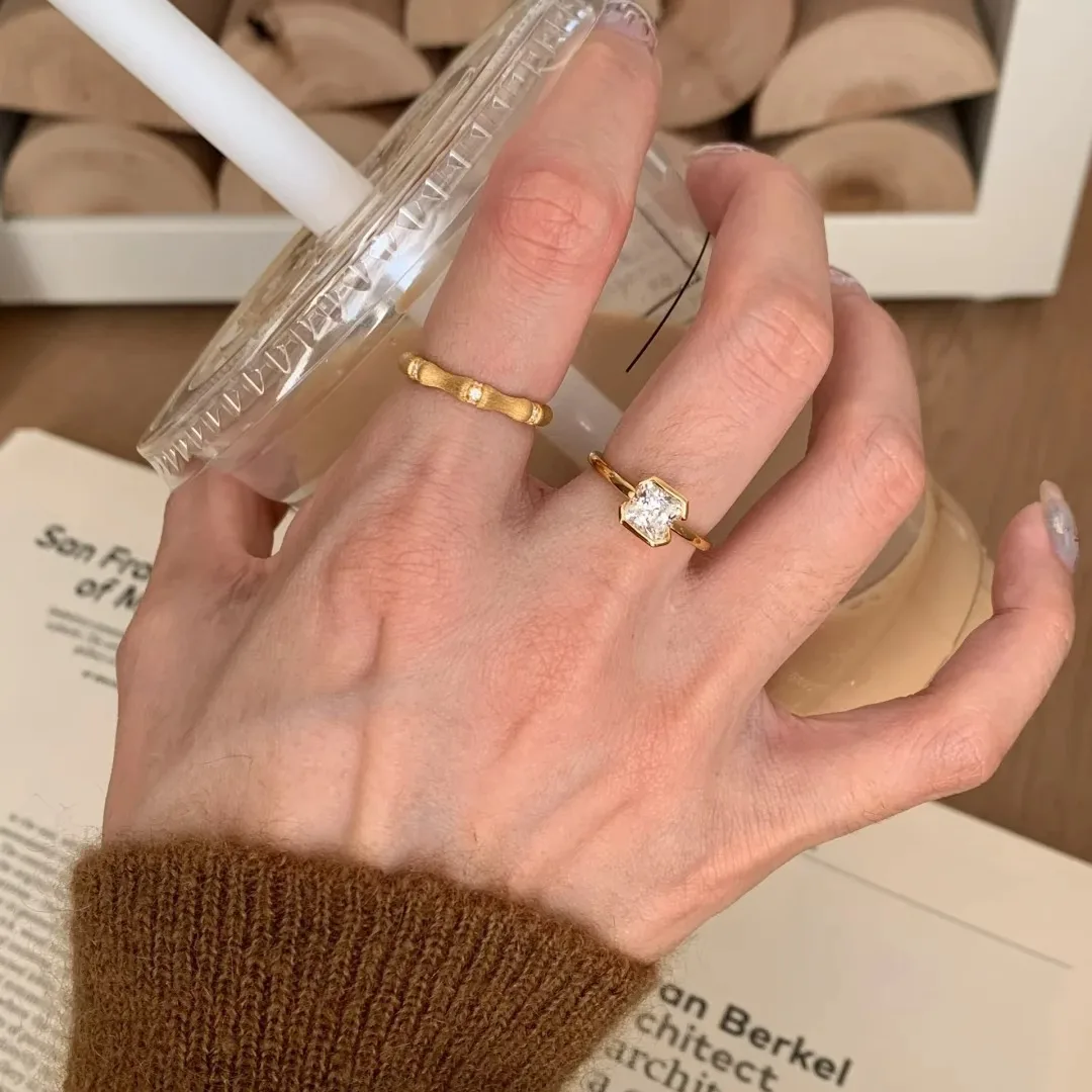 925 فضة مفتوحة البنصر الذهبي واضح تشيكوسلوفاكيا مربع قطرة هندسية الشرير للنساء مجوهرات هدية دروبشيب بالجملة