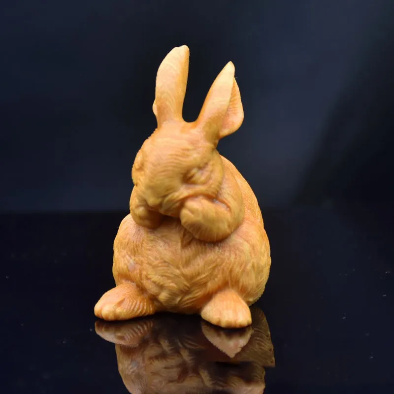 Cliff Cypress Wooden Carving Long Eared Rabbit Desktop Ornament Cute Zodiac Rabbit Figurine Home Decoration Kids Event souvenirs