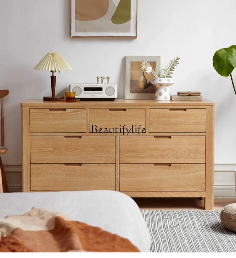 Pure solid wood five-bucket seven-chest cabinet oak bedroom furniture simple drawer storage cabinet