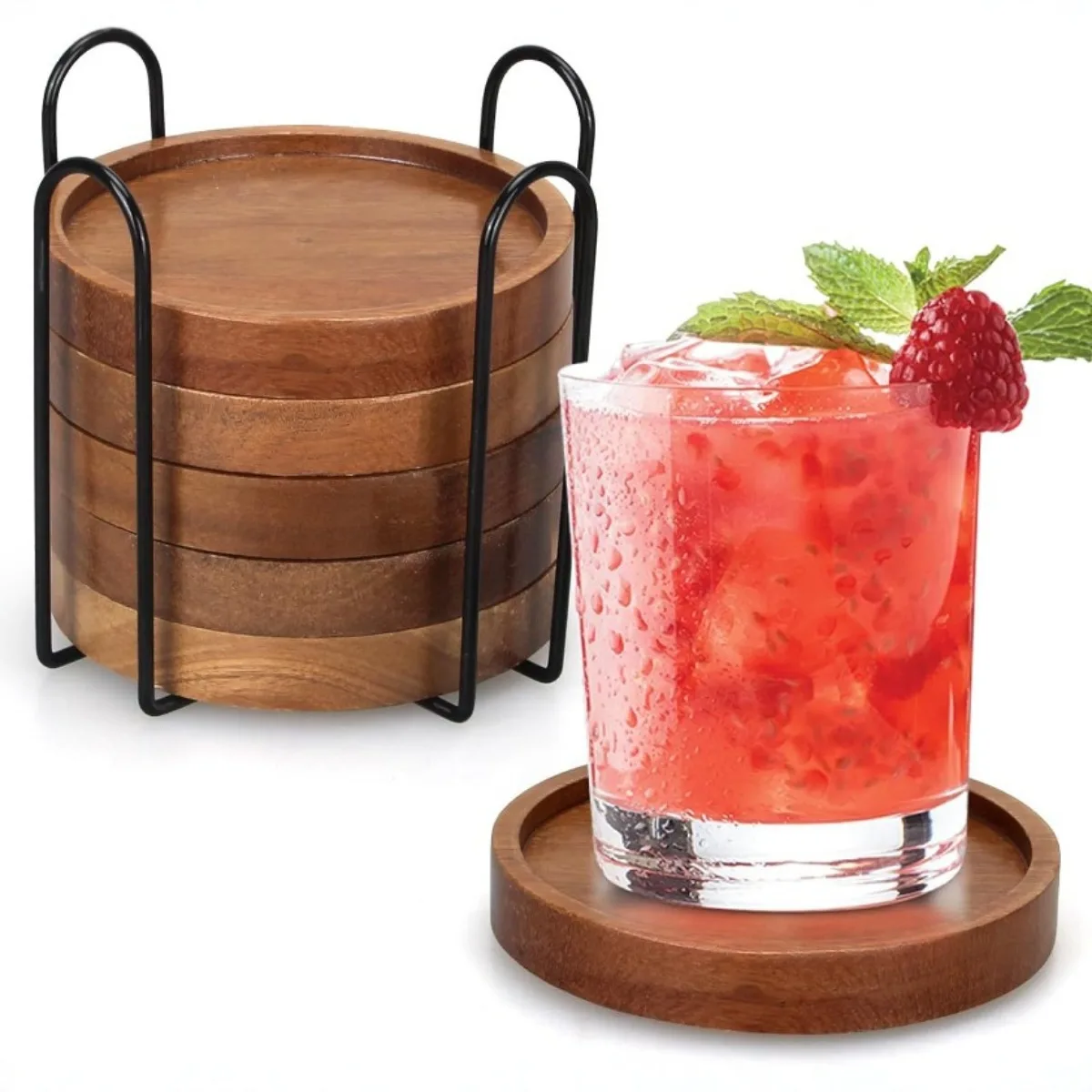 Porta-copos de madeira para bebidas, porta-copos de madeira absorventes com suporte para proteção de mesa, porta-copos de bebidas para bar de escritório de fazenda