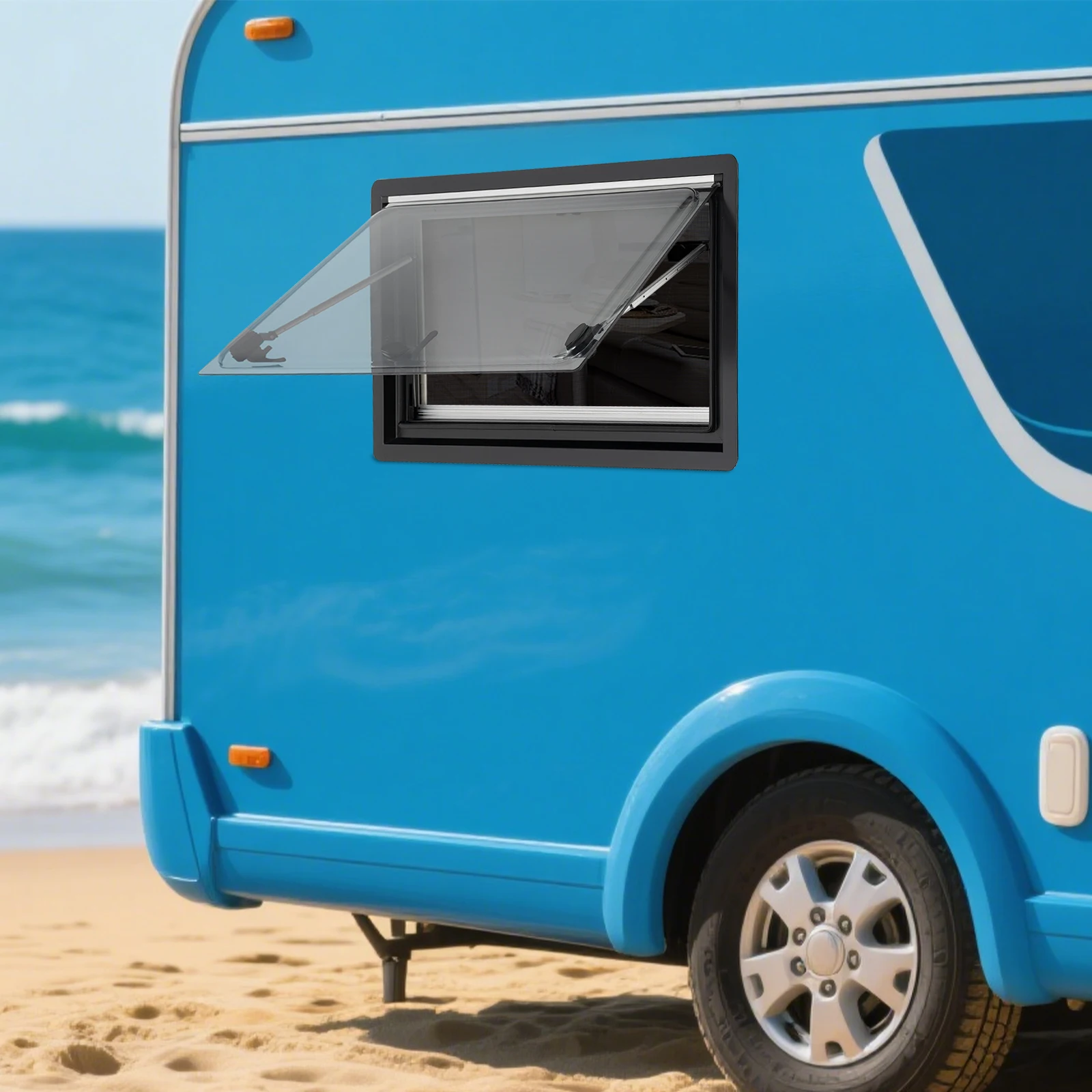

RV Caravan Hinged Window 900x500mm, Outswing Ventilation Window Aluminum Alloy Frame for Camper Van Trailer, MG16RW Model