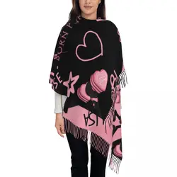 Custom Lady Lange Kpop Bp Zwart Roze Sjaals Vrouwen Winter Dikke Warme Kwastje Sjaal Wrap Sjaal