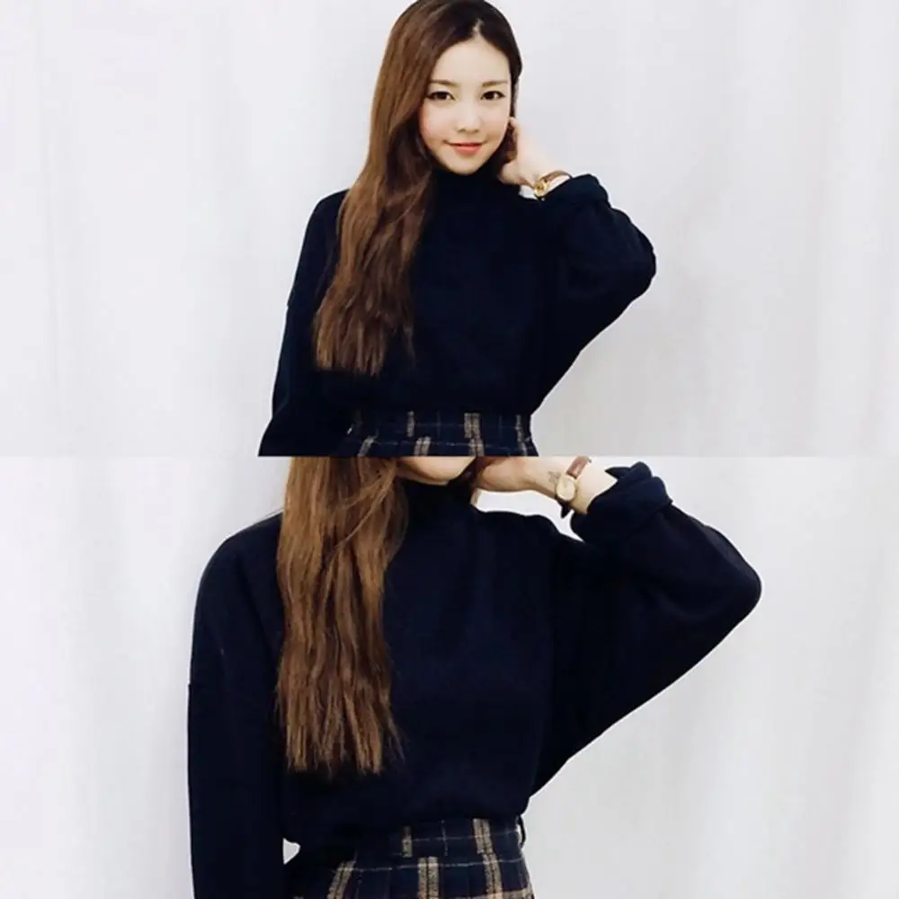 Autumn Winter Casual Women Solid Color Crew Neck Long Sleeve Sweatshirt Pullover